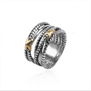 Silver and Gold Cable Cross Ring